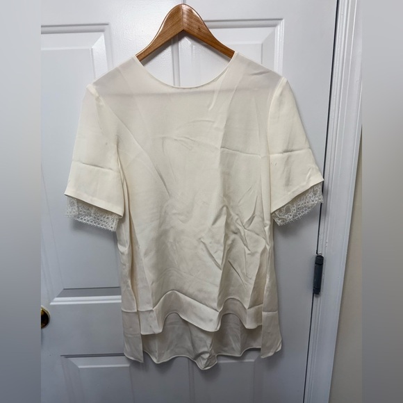 Women’s Adam Lippes White Silk Blouse With Lace Detail Size 6 Quiet Luxury - Picture 1 of 8